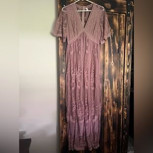 PinkBlush Mauve Lace Mesh Overlay Maxi Dress